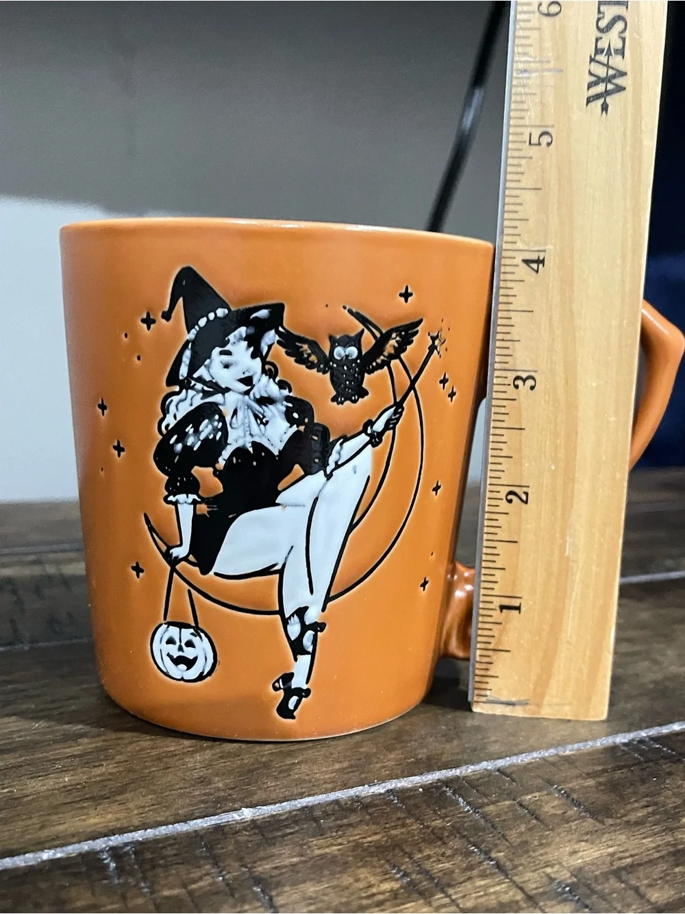 ✨👻Orange Ceramic Halloween Witch Mug with Owl Accent✨👻